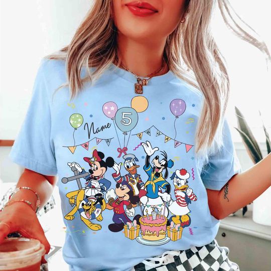 Discover Personalized Name Age Mickey & Friends Disney Cruise Line T-Shirt, Birthday Boy Birthday Girl 2025 matching Tee, Family Cruise vacation Trip