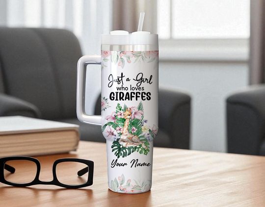 Discover Custom Personalized Giraffe 40oz Tumbler With Handle & Straw