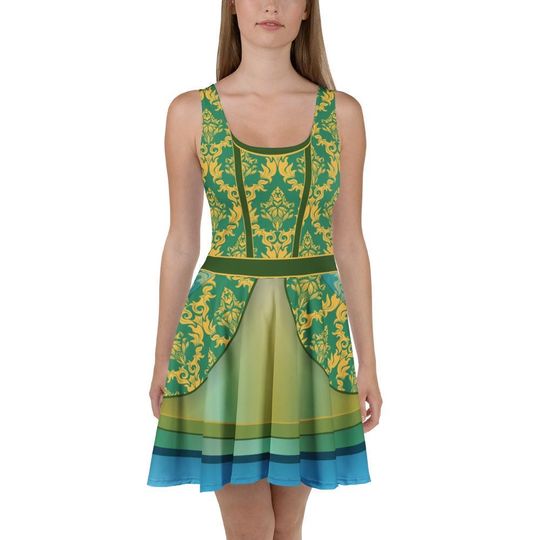 Bold Teal Wicked Stepsister-Inspired Skater Dress | Villainous Fairytale Bound Outfit