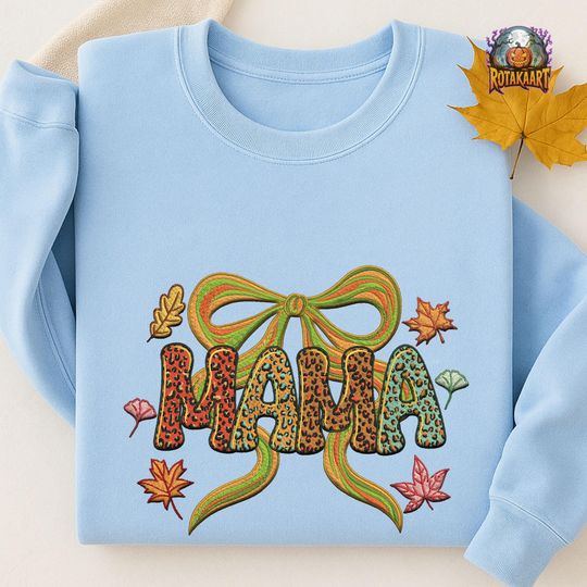 Discover Boo Mama Coquette Embroidered Sweatshirt, Preppy Mama Coquette Embroidered Shirt, Fall Mama Bow Shirt, Fall Coquette Halloween Embroidery