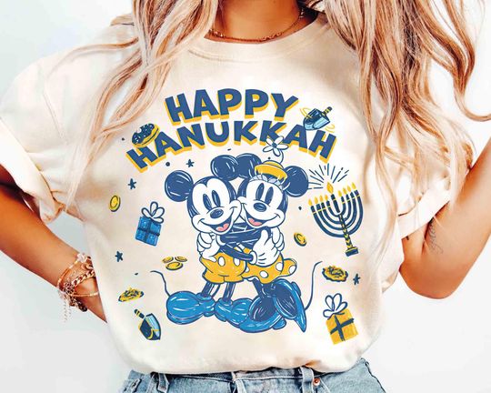 Discover Cute Mickey and Minnie Happy Hanukkah Shirt, Disney Festival of Lights Tee, Disneyland Family Holiday Tee, Hanukkah 2025, Disney Trip Gifts