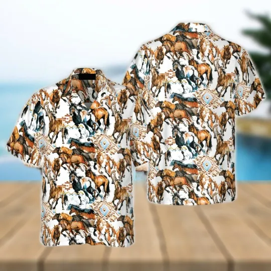 Discover Running Wild Horse Hawaiian Shirt with Tribal Pattern