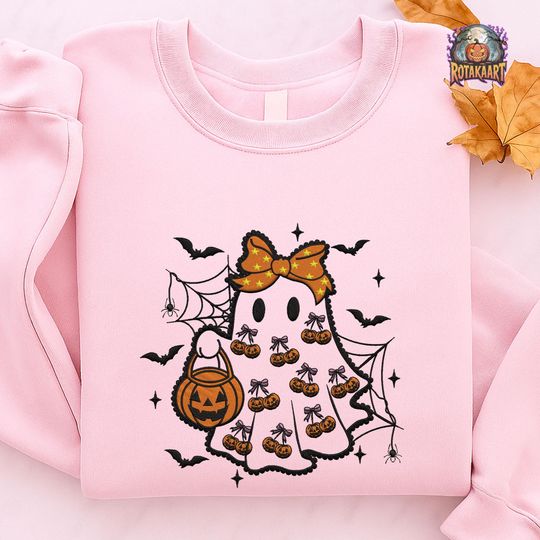 Ghost Embroidered Sweatshirt, Lace Ghost Coquette Embroidered Shirt, Ghost Boo Halloween Embroidery