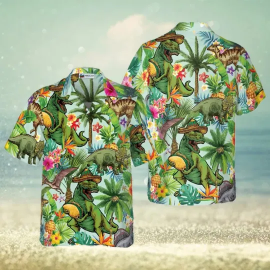 Discover Tropical Dinosaur Hawaiian Shirt