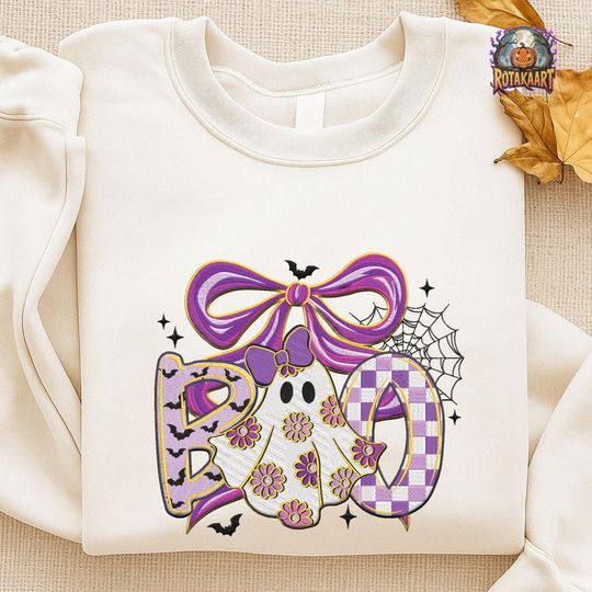 Ghost Coquette Embroidered Sweatshirt, Spooky Boo Coquette Embroidered Shirt, Coquette Bow Shirt, Ghost Boo Halloween Embroidery