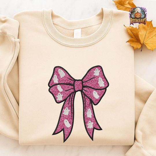 Lets Go Ghouls Embroidered Sweatshirt, Boo Coquette Bow Embroidered Shirt, Boo Mama Bow Shirt, Ghost Coquette Halloween Embroidery