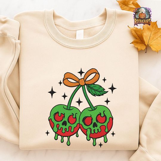 Poison Villain Embroidered Sweatshirt, Poison Apple Embroidered Shirt, Apple Coquette Bow Shirt, Coquette Bow Halloween Embroidery