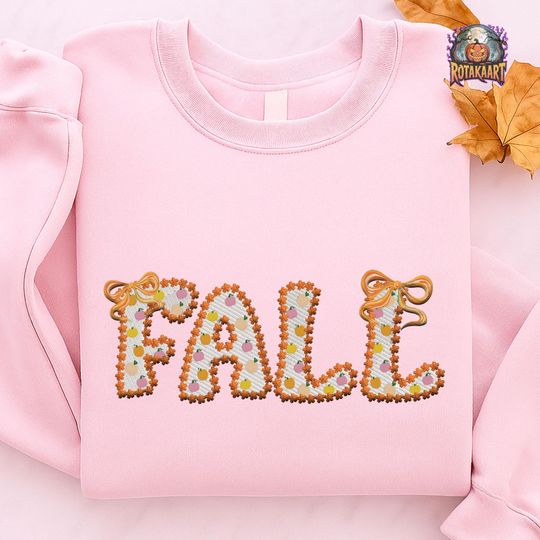 Discover Fall Mama Bow Embroidered Sweatshirt, Preppy Fall Coquette Embroidered Shirt, Fall Lace Coquette Shirt, Fall Coquette Halloween Embroidery