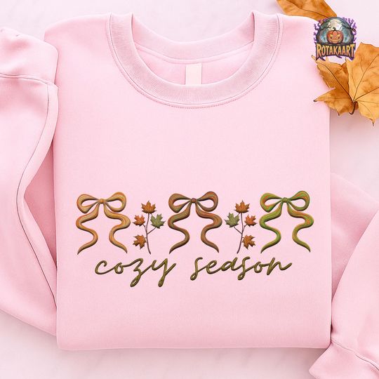 Discover Preppy Fall Coquette Embroidered Sweatshirt, Cozy Season Coquette Embroidered Shirt, Fall Mama Bow Shirt, Fall Coquette Halloween Embroidery