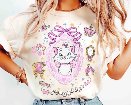 Discover Coquette Bow Watercolor Disney Marie Cat I'm A Lady T-shirt, The Aristocats Tee, Disneyland Girls Trip Tee, Cat Lover, Disneyland Vacation