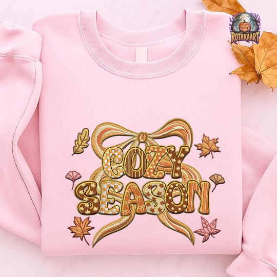 Discover Preppy Mama Coquette Embroidered Sweatshirt, Cozy Season Coquette Embroidered Shirt, Fall Mama Bow Shirt, Fall Coquette Halloween Embroidery