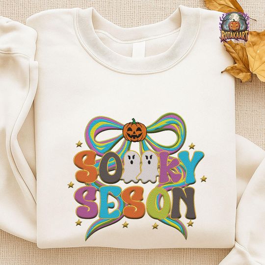 Discover Preppy Ghost Bow Embroidered Sweatshirt, Spooky Coquette Embroidered Shirt, Preppy Ghost Coquette Shirt, Ghost Boo Halloween Embroidery
