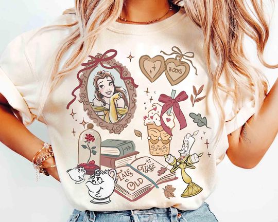 Discover Coquette Disney Belle Princess Tale as old as time Shirt, Beauty and the Beast shirt, Book lover Bookish Reading Tee, Belle's Book Club 1991