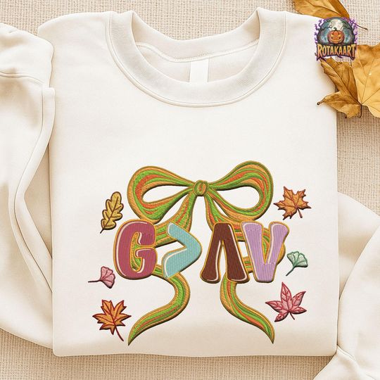 The High And The Low Embroidered Sweatshirt, God Is Greater Embroidered Shirt, Fall Coquette Bow Shirt, Autumn Jesus Halloween Embroidery