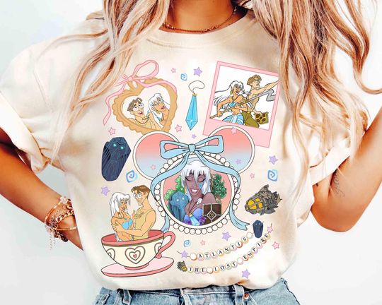 Discover Coquette Bow Watercolor Atlantis The Lost Empire 2025 Movie T-shirt, Disney Kida Nedakh and Milo Thatch Tee, Disneyland Family Holiday Trip