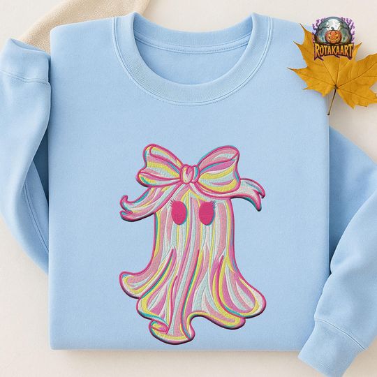 Discover Boo Mama Bow Embroidered Sweatshirt, Preppy Ghost Coquette Embroidered Shirt, Ghost Coquette Shirt, Ghost Bow Halloween Embroidery