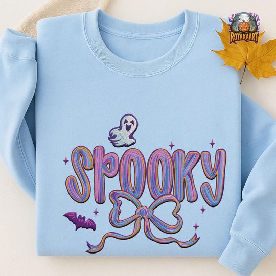 Coquette Bow Embroidered Sweatshirt, Spooky Coquette Embroidered Shirt, Ghost Pumpkin Bow Shirt, Ghost Boo Halloween Embroidery