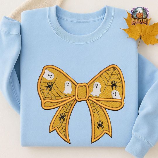 Pumpkin Coquette Embroidered Sweatshirt, Boo Coquette Embroidered Shirt, Preppy Boo Coquette Shirt, Pumpkin Bow Halloween Embroidery