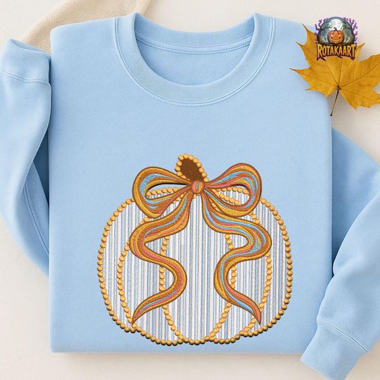 Pumpkin Cherries Embroidered Sweatshirt, Pumpkin Coquette Embroidered Shirt, Pumpkin Shirt, Boo Mama Bow Halloween Embroidery