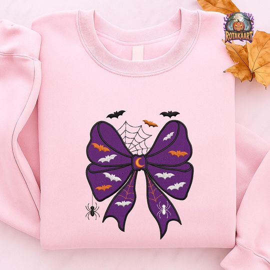 Ghost Coquette Embroidered Sweatshirt, Spooky Boo Coquette Embroidered Shirt, Coquette Bow Shirt, Ghost Bow Halloween Embroidery