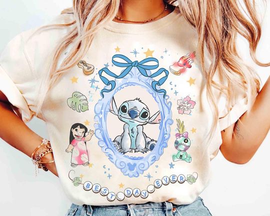 Discover Watercolor Coquette bow Disney Stitch T-shirt, Lilo & Stitch Movie 2025 Tee, Best Day Ever, Stitch Emotions Shirt, Disneyland Family trip