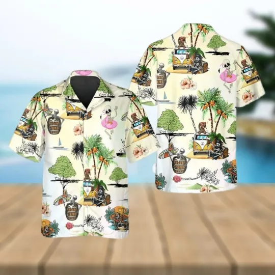 Discover Funny Skull Beach Dancing Hawaiian Shirt