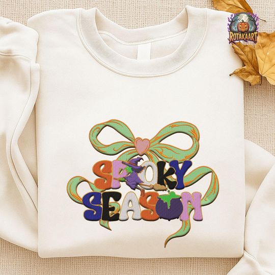 Witch Coquette Embroidered Sweatshirt, Spooky Coquette Embroidered Shirt, Coquette Bow Shirt, Cherry Coquette Halloween Embroidery