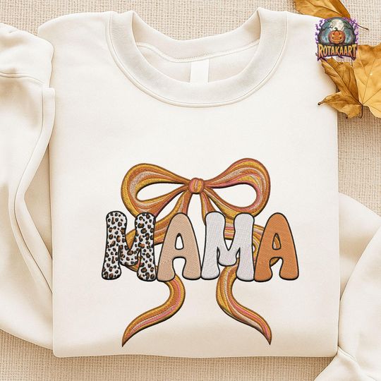 Cozy Season Coquette Embroidered Sweatshirt, Fall Bow Embroidered Shirt, Fall Mama Coquette Shirt, Fall Coquette Halloween Embroidery