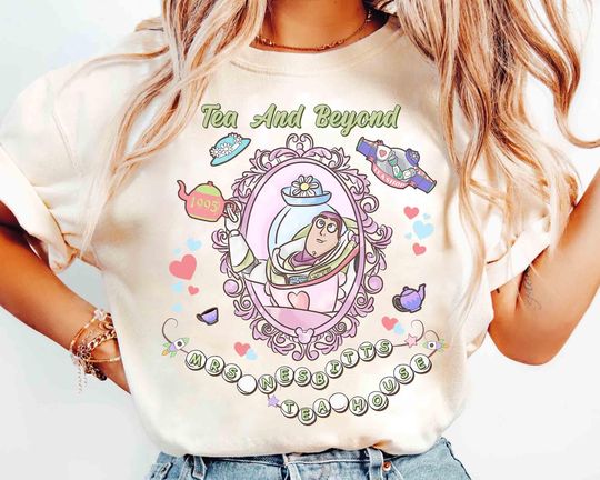 Discover Coquette Buzz Lightyear Mrs Nesbitts Tea House T-shirt, To Infinit- Tea And Beyond, Disney Pixar Toy Story Tee, Disneyland Trip