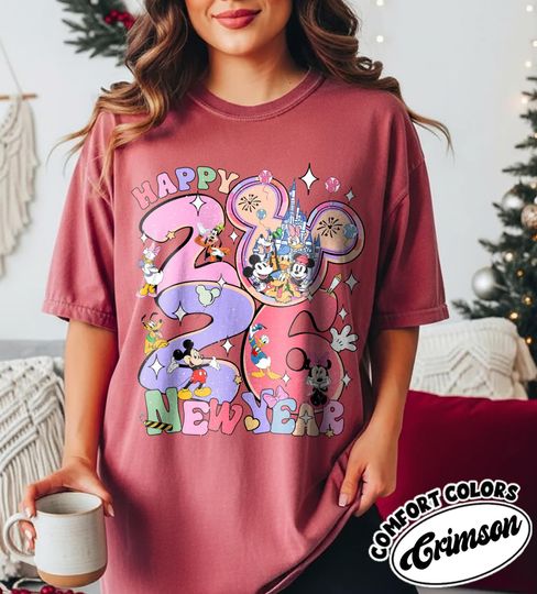 Discover Mickey and Friends Happy New Year Shirt, Mickey & Co New Year 2026 Shirt, Disney Mickey Ear Magic Castle Shirt, Disney Happy New Year Shirt