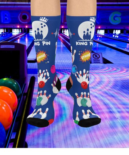 Bowling Alley Crew Socks, Fun Gift for Bowlers, Comfortable Athletic Socks, Colorful Sports Socks, Holiday Stocking Stuffer