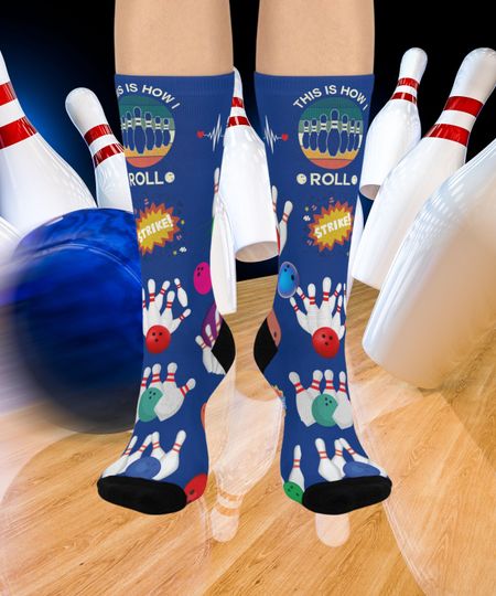 Discover Bowling Alley Crew Socks, Fun Gift for Bowlers, Comfortable Athletic Socks, Colorful Sports Socks, Holiday Stocking Stuffer