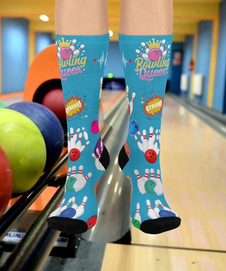 Bowling Alley Crew Socks, Fun Gift for Bowlers, Comfortable Athletic Socks, Colorful Sports Socks, Holiday Stocking Stuffer