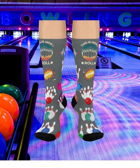 Discover Bowling Alley Crew Socks, Fun Gift for Bowlers, Comfortable Athletic Socks, Colorful Sports Socks, Holiday Stocking Stuffer