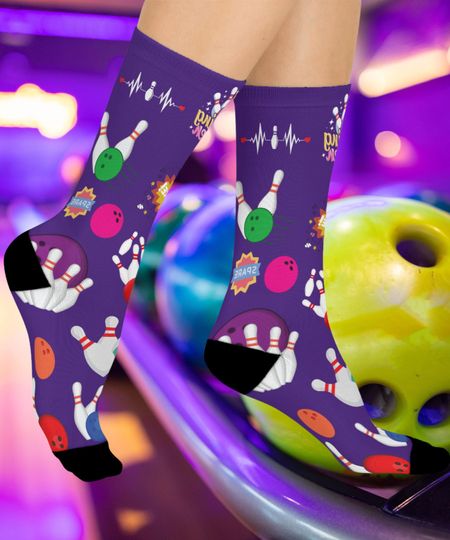 Discover Bowling Alley Crew Socks, Fun Gift for Bowlers, Comfortable Athletic Socks, Colorful Sports Socks, Holiday Stocking Stuffer