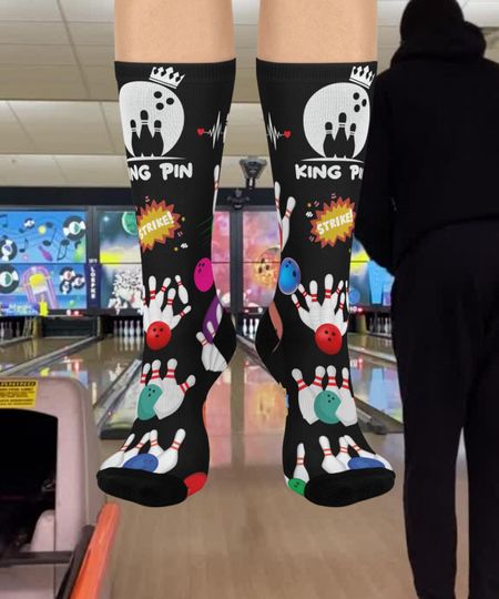 Discover Bowling Alley Crew Socks, Fun Gift for Bowlers, Comfortable Athletic Socks, Colorful Sports Socks, Holiday Stocking Stuffer