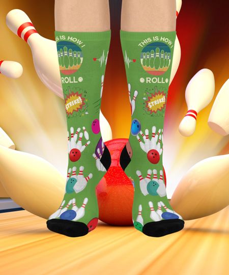 Discover Bowling Alley Crew Socks, Fun Gift for Bowlers, Comfortable Athletic Socks, Colorful Sports Socks, Holiday Stocking Stuffer