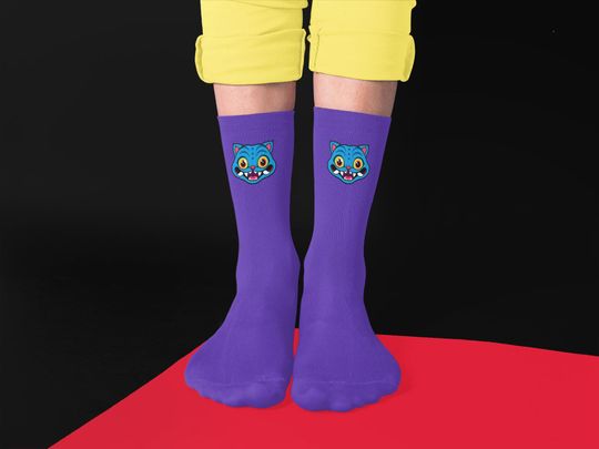 Derphy Tiger Sublimation Crew Socks - Demon Hunter, Anime, Pop Culture, Band Merch, Kpop Idol