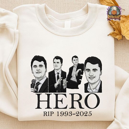 Human Rights Embroidered Sweatshirt, RIP Charlie Kirk Embroidered Shirt, In Memory Of Charlie Shirt, American Hero Embroidery