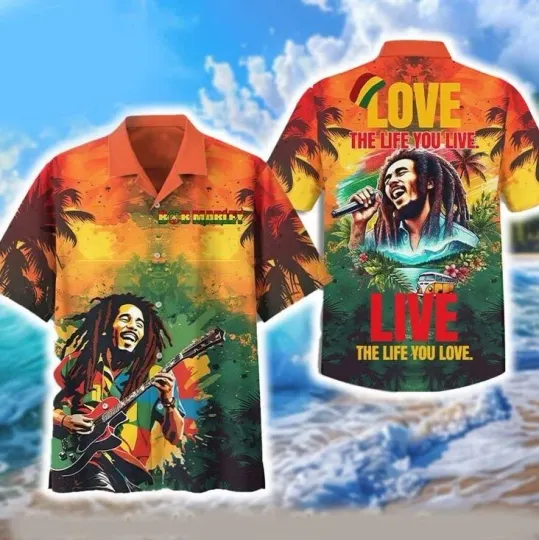 Bob Marley Reggae Love The Life You Love Summer Aloha Music 2025 Hawaiian Shirt