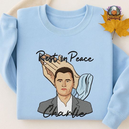 Discover Human Rights Embroidered Sweatshirt, Rest In Peace Embroidered Shirt, Charlie Kirk Memorial Shirt, Praying Hands Embroidery
