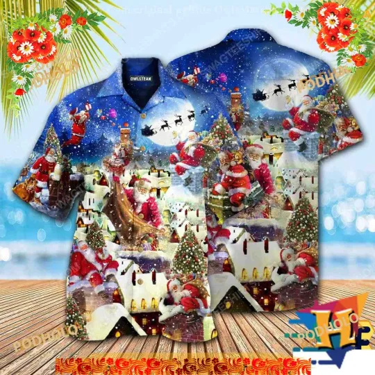 Discover Santa Present Run Hawaiian Shirt, Men's Christmas Hawaiian