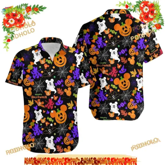 Discover Disney Mickey Mouse Pumpkin Halloween 3D Hawaiian Shirt