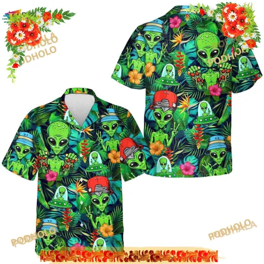 Discover Tropical Alien Hawaiian Shirt for Men and Women, Summer Beach Aloha Shirt