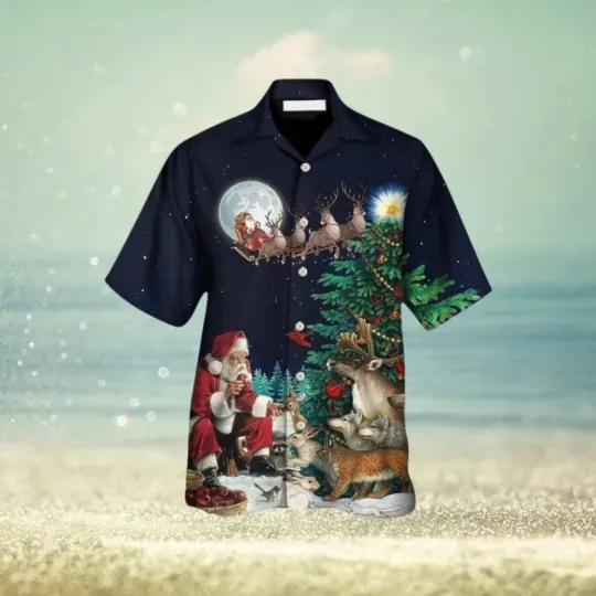 Discover Christmas Santa Giving Christmas For Everyone Christmas Night Hawaii Shirt