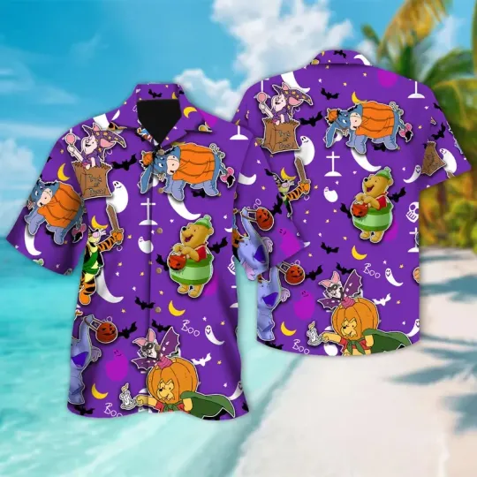 Discover Disney Winnie The Pooh  Pooh And Friends Cosplay Halloween Purple Hawaiian Shirt
