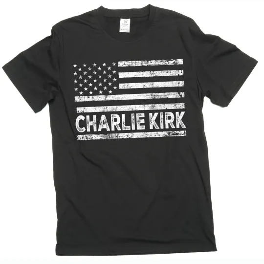 Discover Charlie Kirk T-Shirt USA Flag Patriotic Conservative Tee