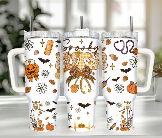 Discover Fall Pumpkin RN 40oz Tumbler Wrap Png, Preppy Nurse Fall Season 40oz Wrap Png, Bow Pumpkin Nurse 40oz Tumbler Png, Sublimation Designs