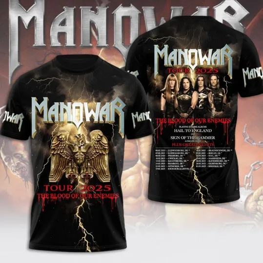 Discover Manowar Tour 2025 The Blood Of Our Enemies 3D T-Shirt