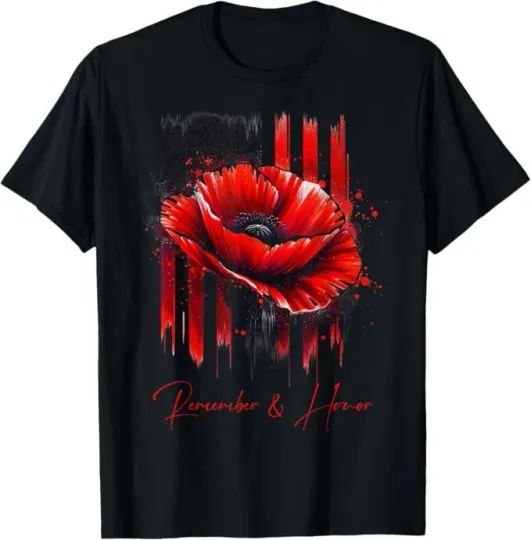 Discover Veterans Day 2024 USA Memorial Day Red Poppy Flower Military T-Shirt